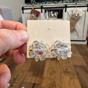 Vintage Crystal Aurora Borealis Cluster Clip-on Earrings